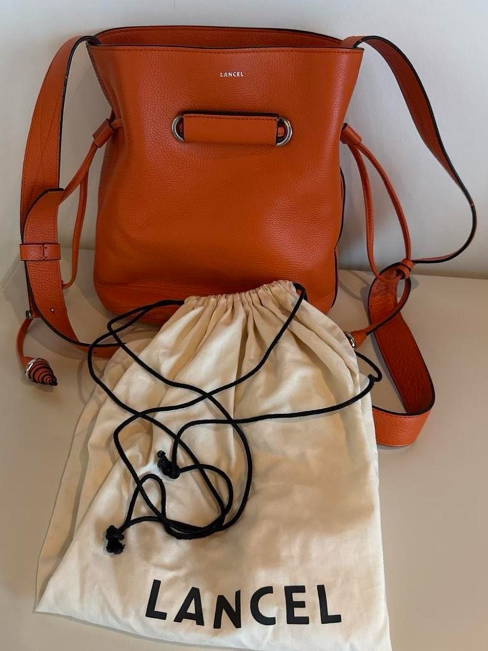 Lancel Paris 1876 Orange Leather Bucket Bag